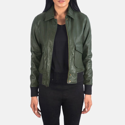 Westa A-2 Green Leather Bomber Jacket