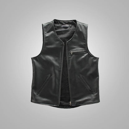 Men's Black Sheepskin Cowboy Leather Vest