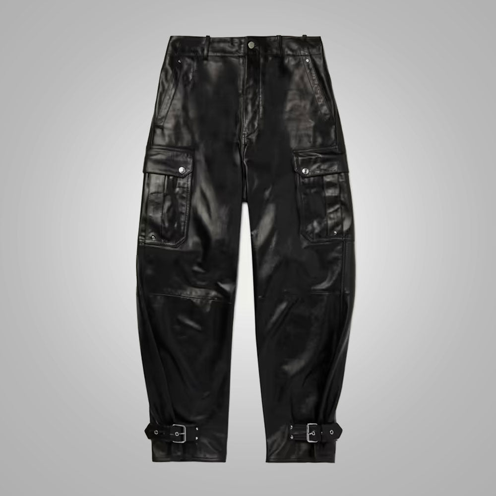 Men's New Real Black Fashion Leather Pants