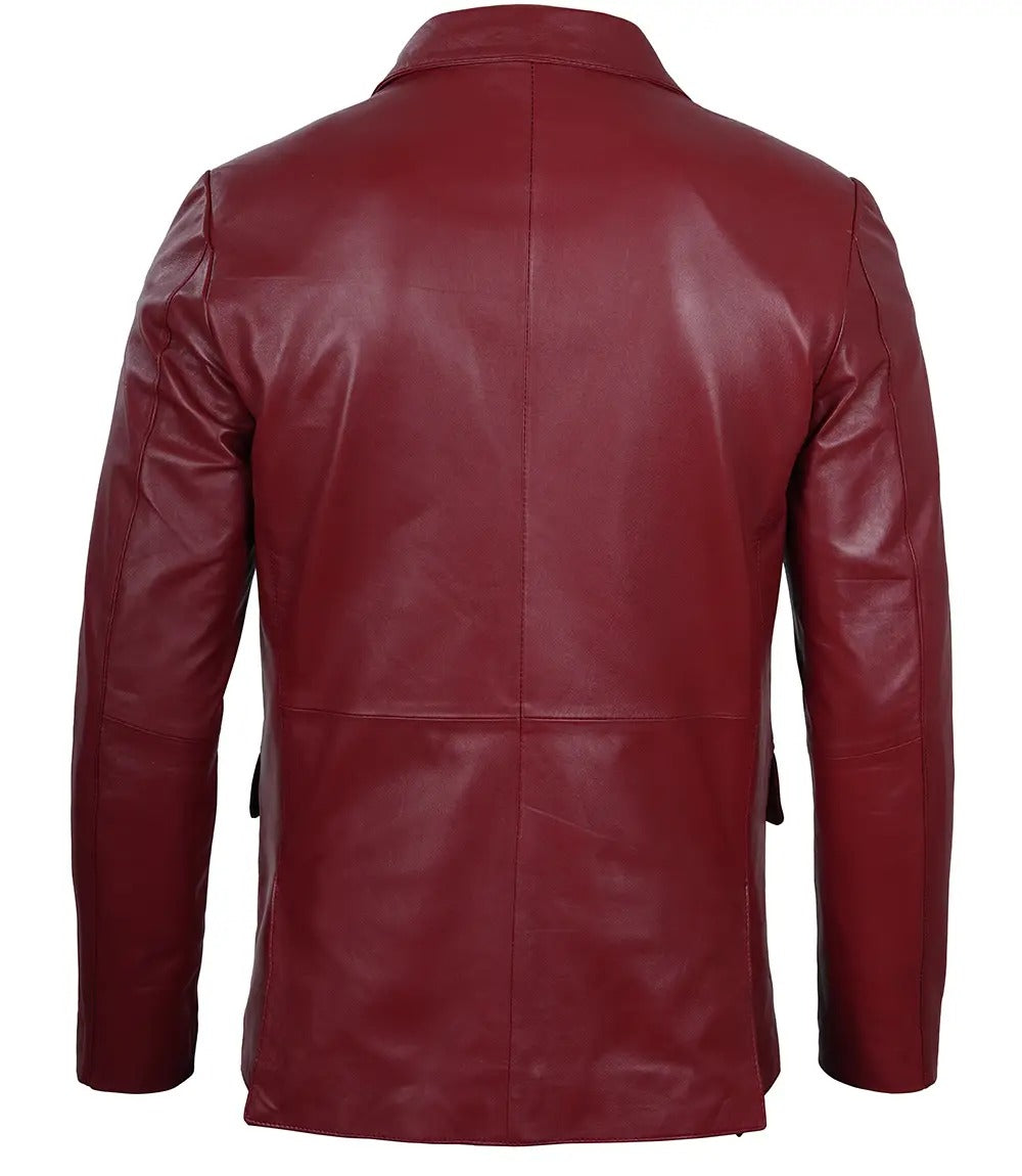 Men’s Elegant Maroon Leather Blazer