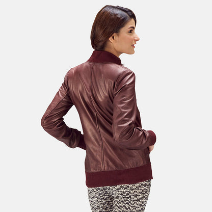 Reida Maroon Leather Shearling Bomber Jacket