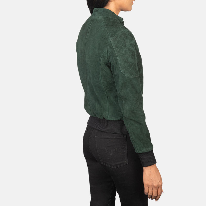 Zenna Green Suede Leather Bomber Jacket