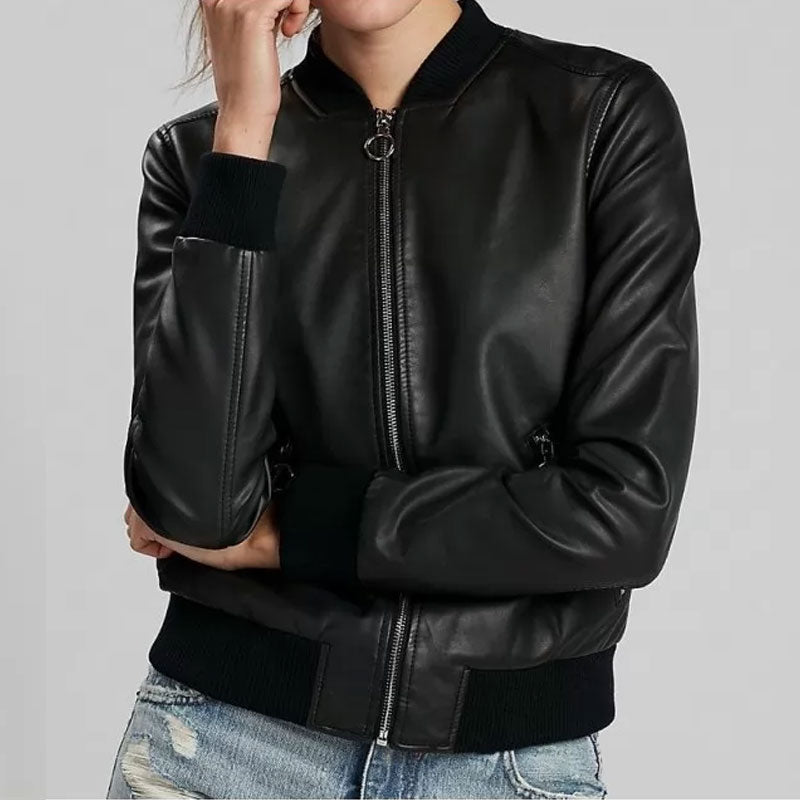 Classic Pure Lambskin Black Leather Shearling Bomber Jacket