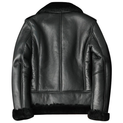 2024 New Men's Oblique Zipper Shearling Sheepskin Leather Motorcycle Jacket