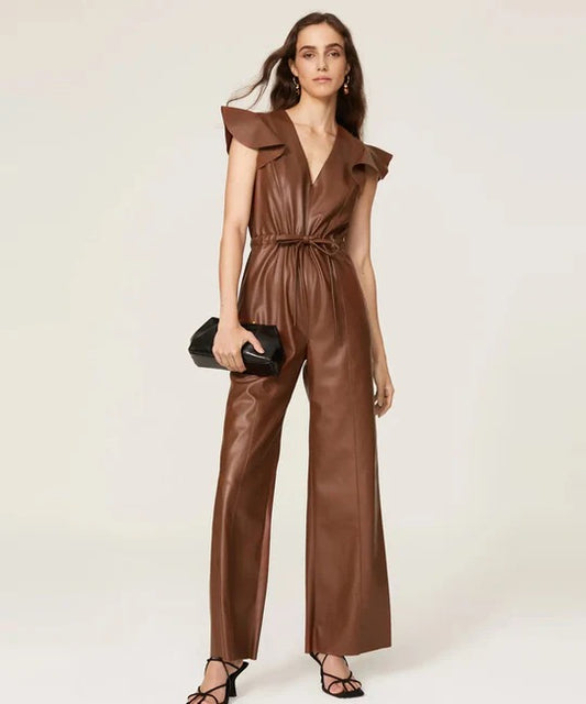 Women's Brown Sheepskin Leather Jumpsuit
