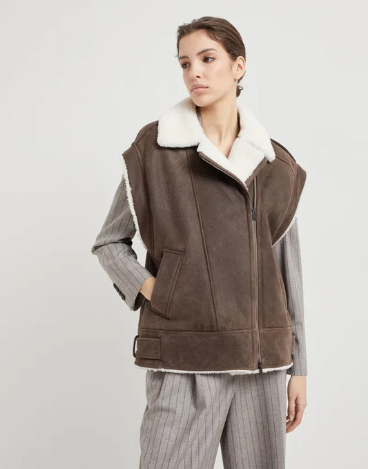 Chic Brown Shearling Leather Vest for Women