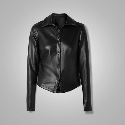 Women's Black Slim Fit Leather Shirt - Smooth & Sleek Sleeves