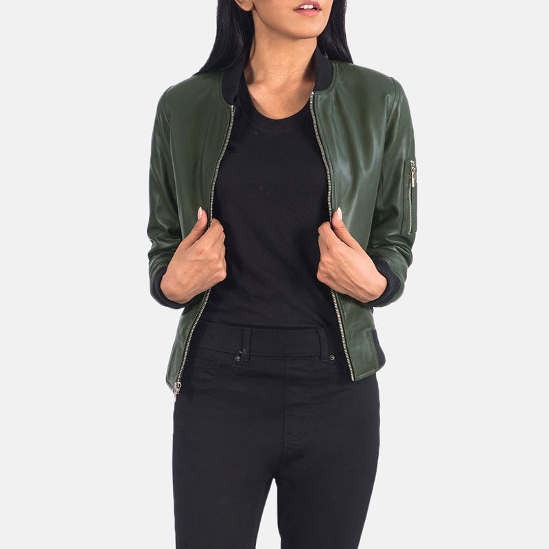 Ava MA-1 Green Leather Flight Bomber Jacket