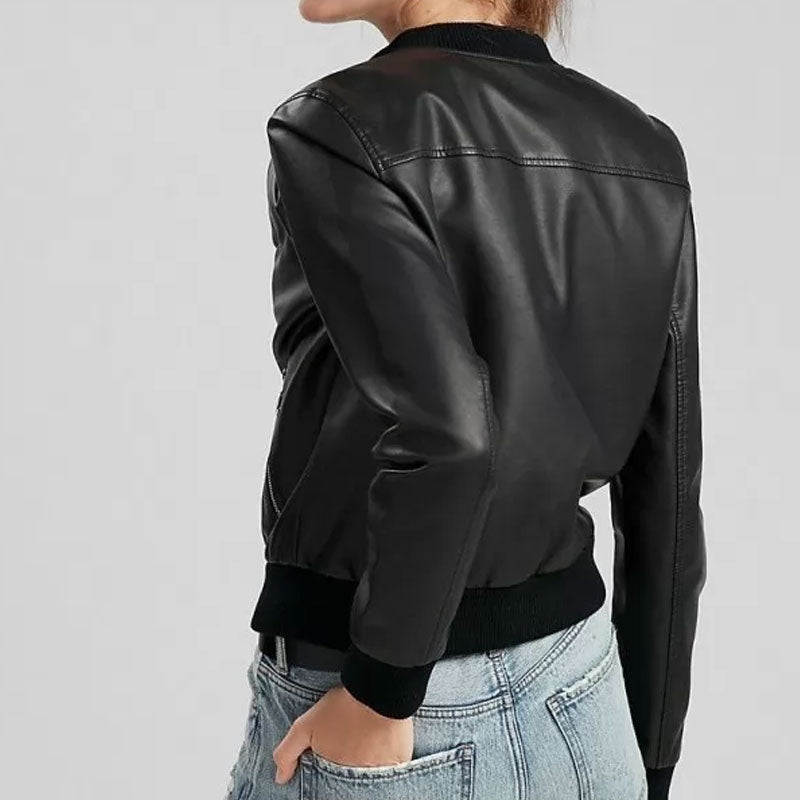 Classic Pure Lambskin Black Leather Shearling Bomber Jacket