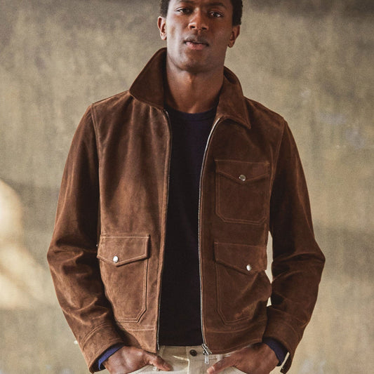 Men's Tan Brown Suede Genuine Leather Bomber Jacket