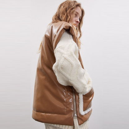 New Brown Women Sheepskin B3 Aviator Leather Vest