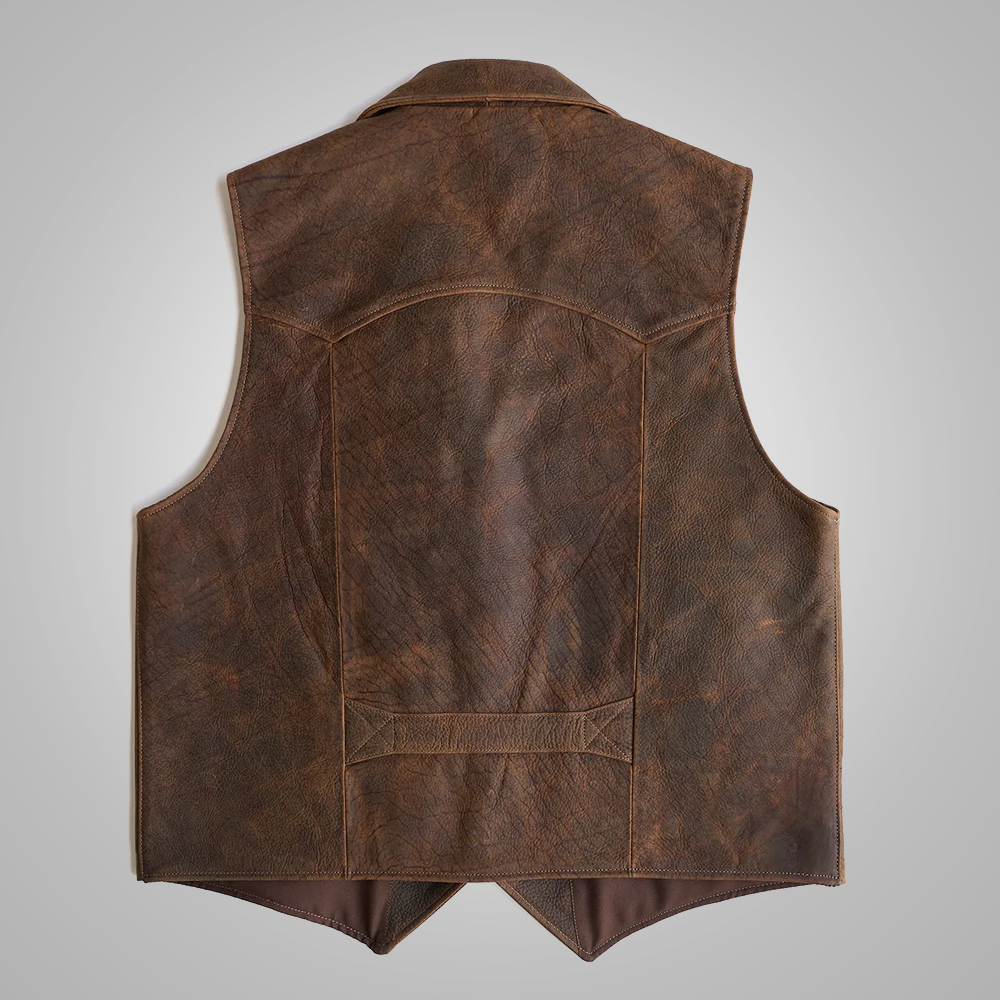 Men's Western Style Sheepskin Leather Cowboy Vest in Rich Brown