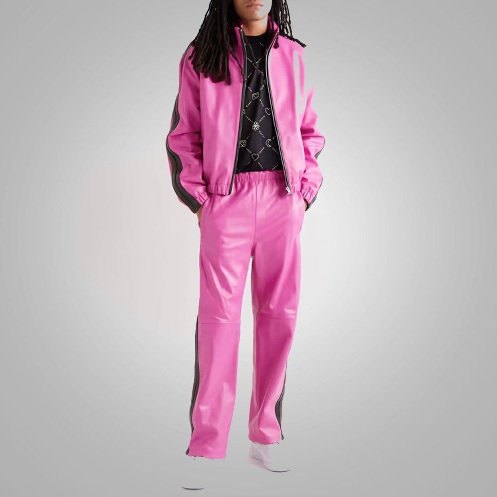 Men's New Pink Real Sheepskin Leather Pant