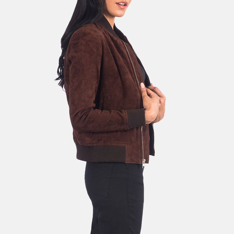 Bliss Brown Suede Bomber Jacket