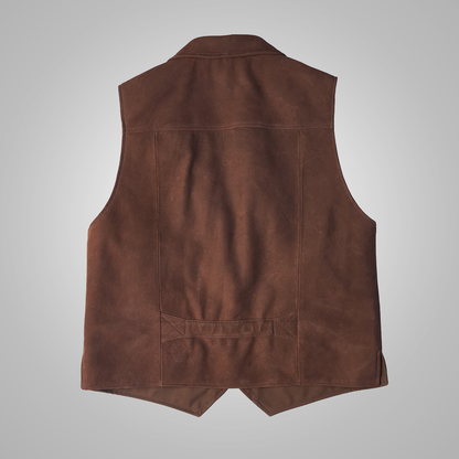 Men's Brown Multi-Pocket Utility Leather Vest