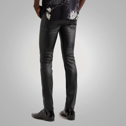 Men's Black Real Sheepskin Fashion Leather Pant