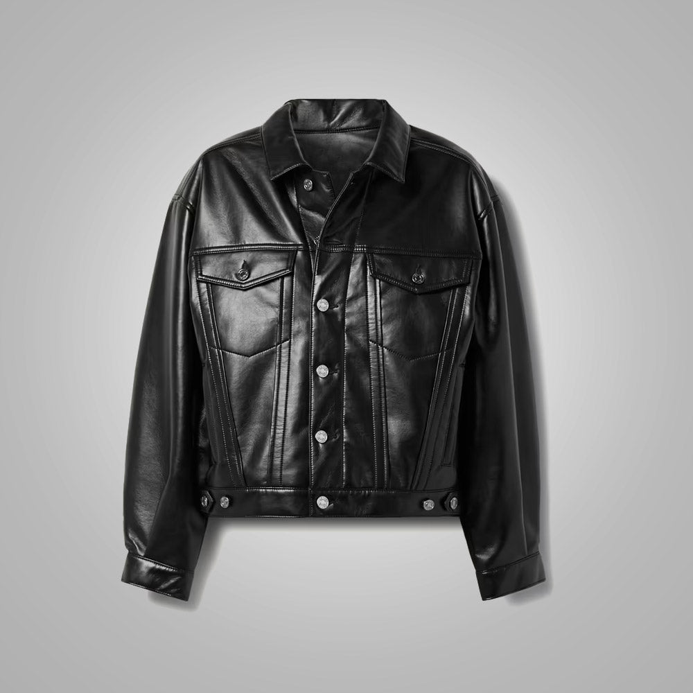 Women's Black Leather Blend Shirt - Smooth & Simple Elegance