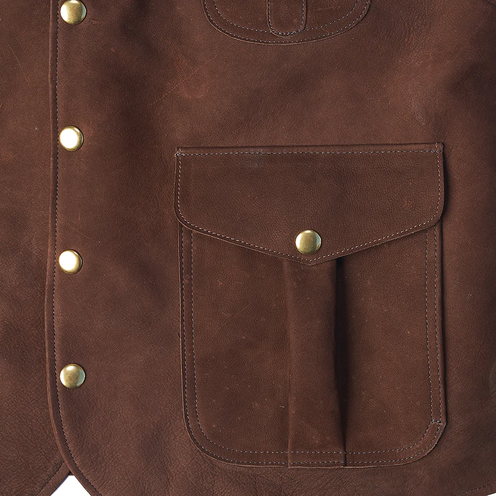 Men's Brown Multi-Pocket Utility Leather Vest