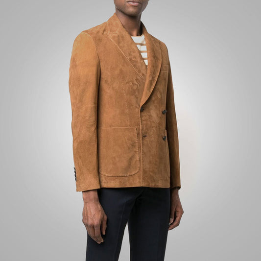  Luxury Men's Suede Double Breasted Leather Blazer