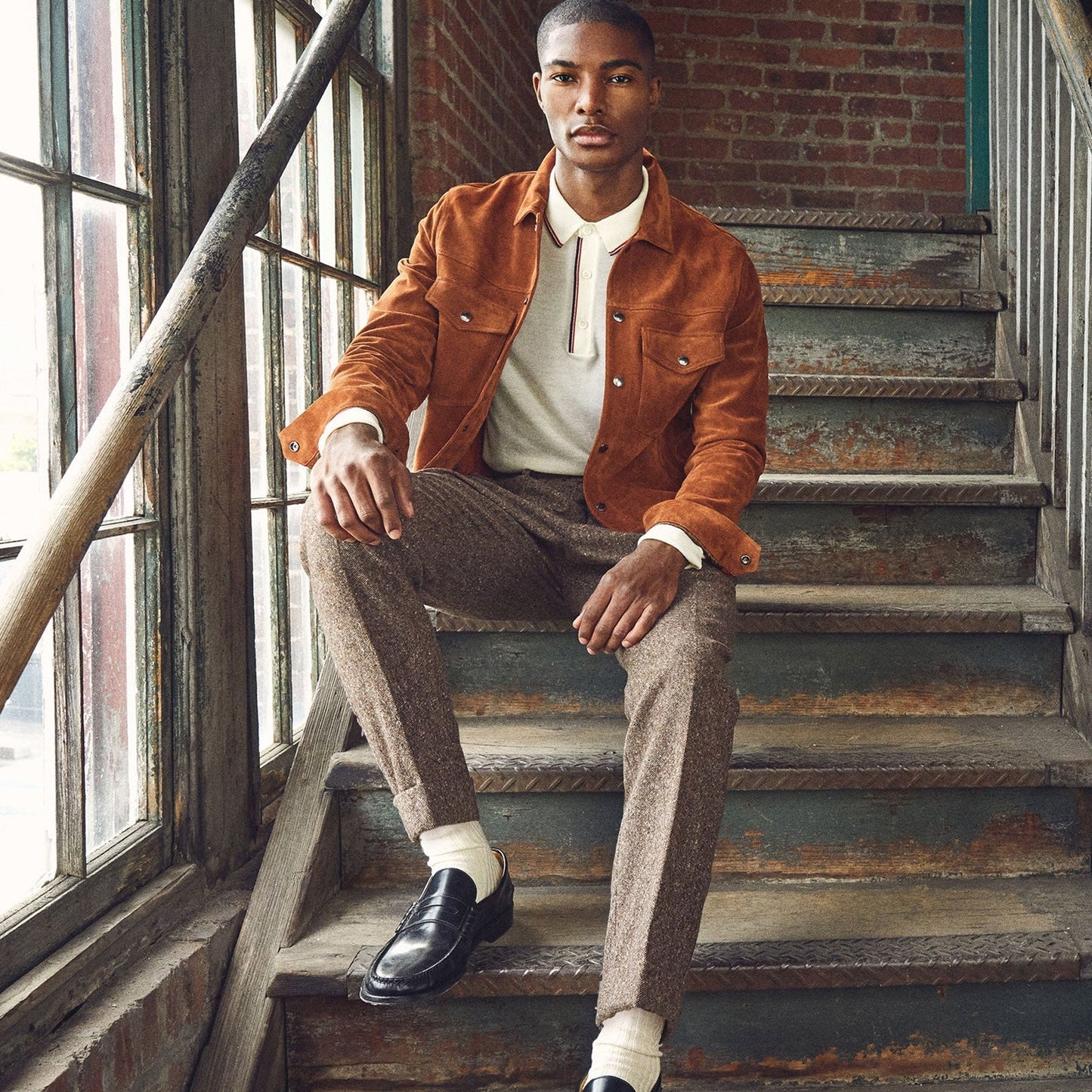 Men’s Burnt Orange Suede Leather Biker Jacket