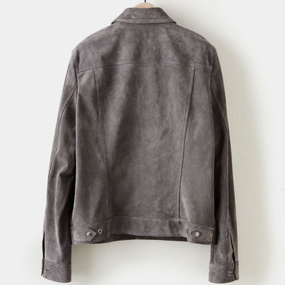  Men’s Chocolate Dark Charcoal Suede Leather Bomber Jacket