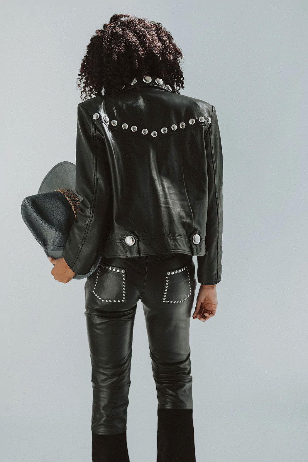 Black Women's Punk Silver Spiked Studded Biker Leather Jacket