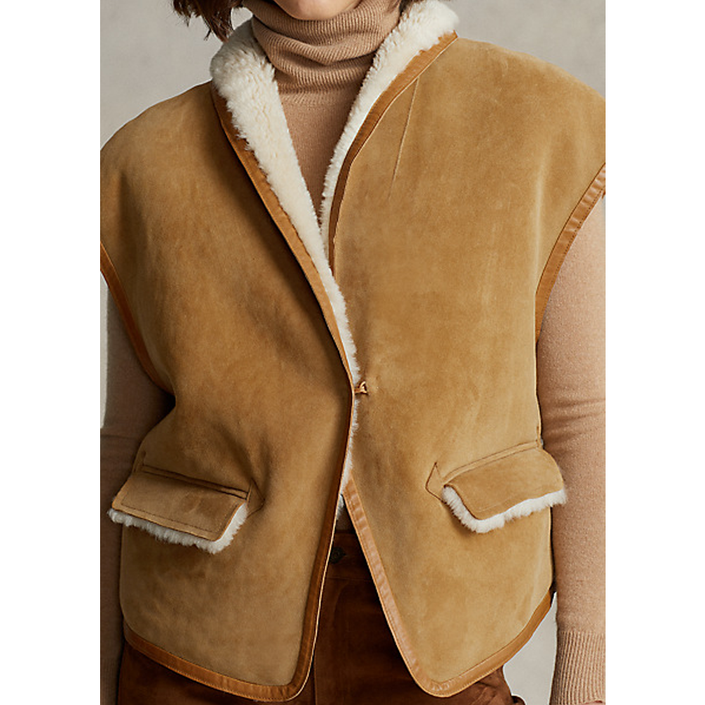 Women's Sheepskin Aviator Shearling Leather Vest - Brown, Luxurious and Warm