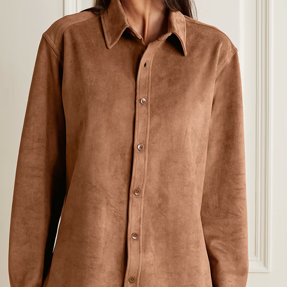 Women's Brown Leather Blend Shirt - Smooth & Simple Elegance