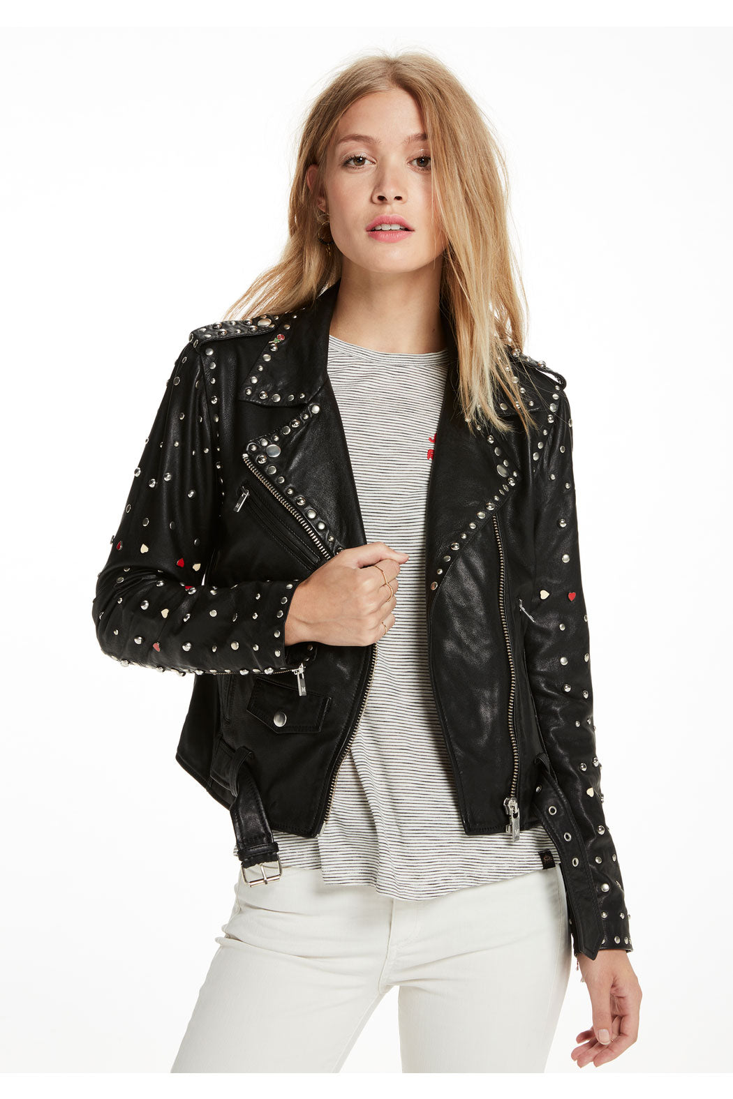 Black Women's Spiked Studded Leather Motorcycle Jacket