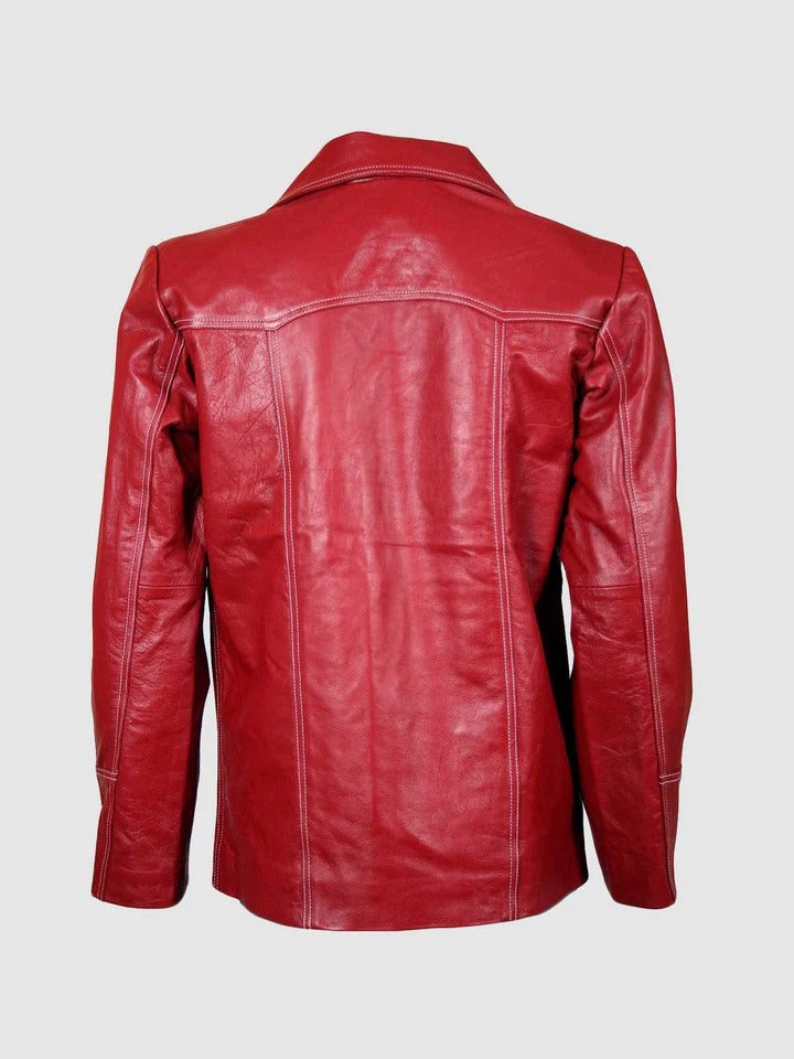 Men’s Elegant Red Leather Blazer