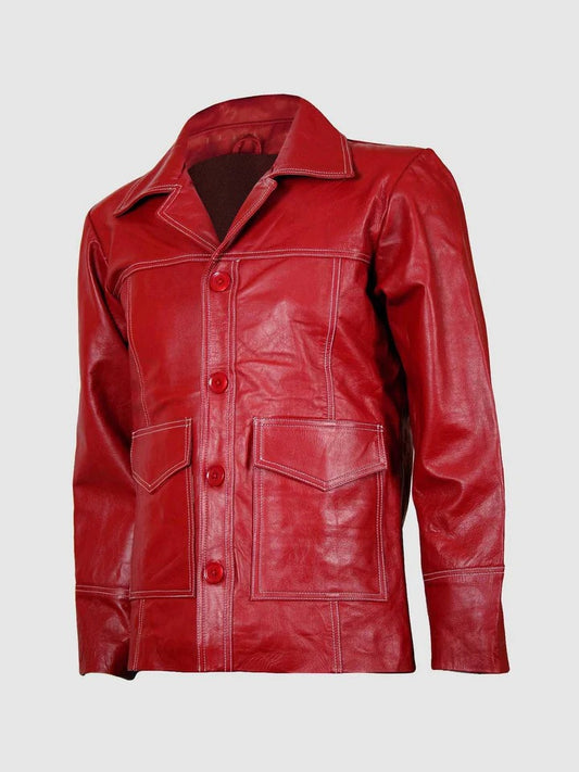 Men’s Elegant Red Leather Blazer