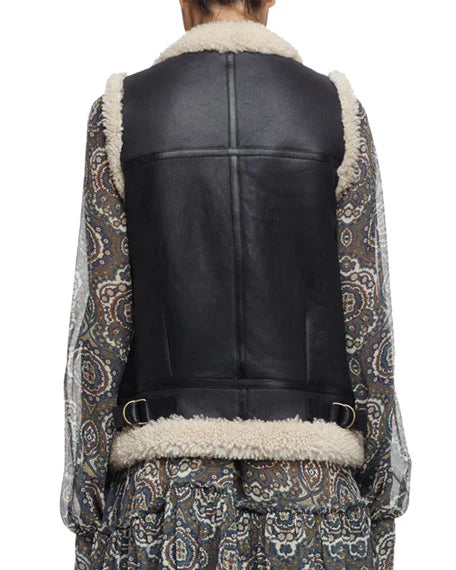  Women’s Black Leather Shearling Vest