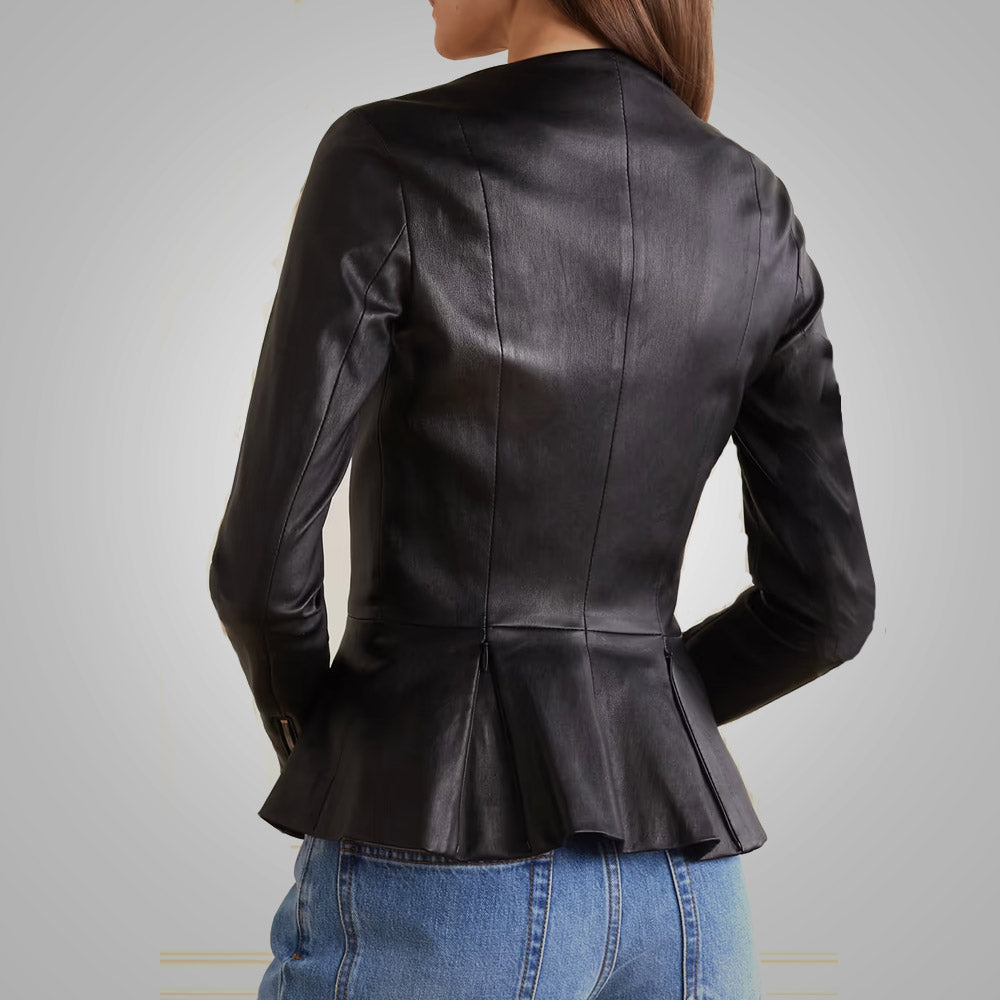 Women's Black Leather Shirt with Stretch Cotton and Concealed Zip - Sleek & Comfortable