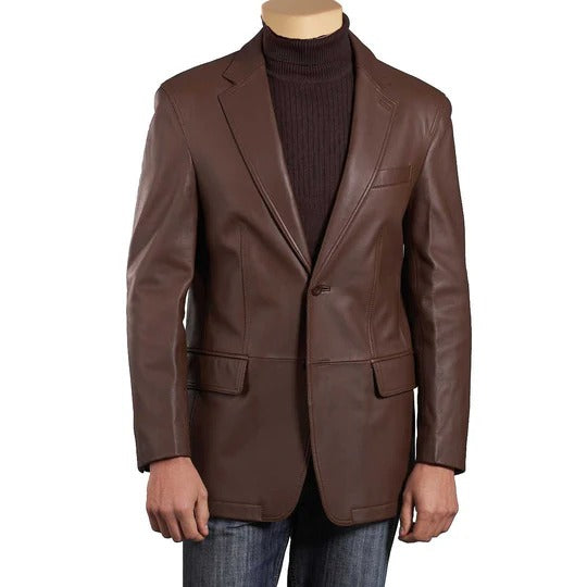 Men’s Elegant Brown Leather Blazer