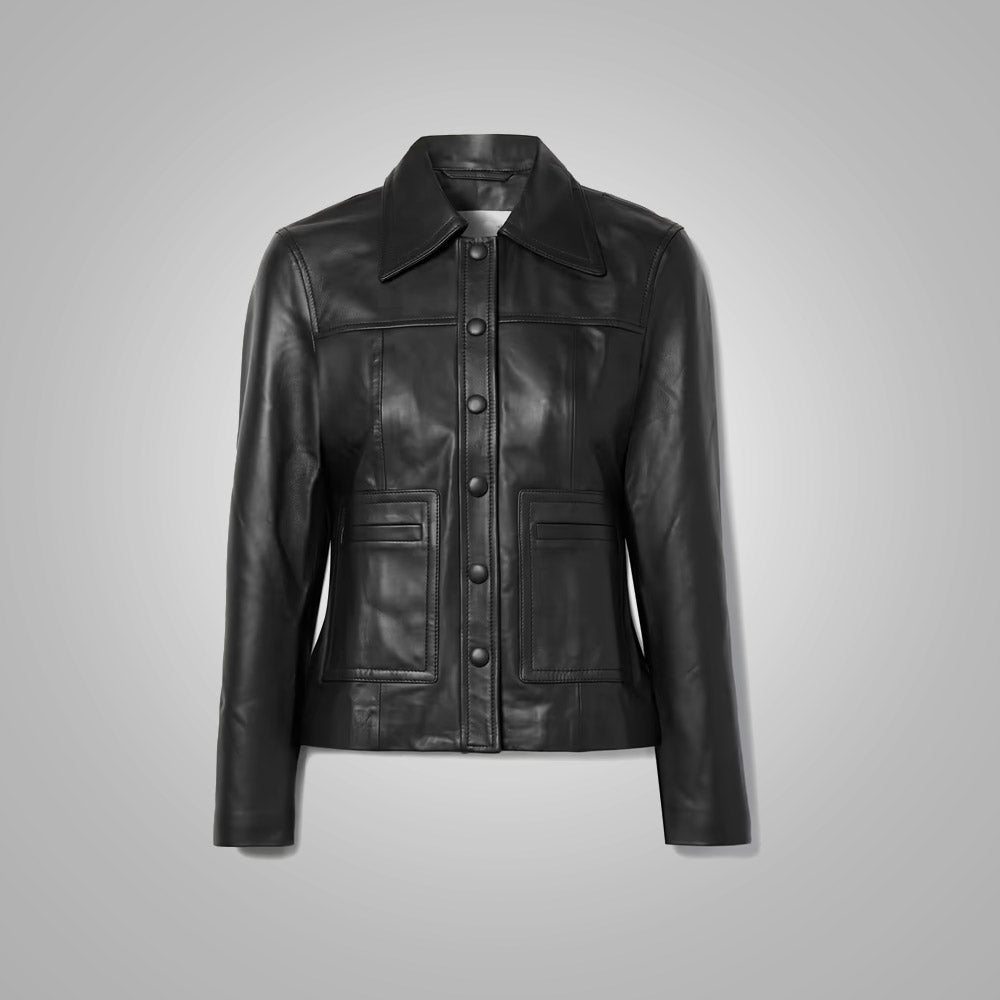 Women's Buttery Soft Black Leather Shirt - Smooth & Simple Elegance