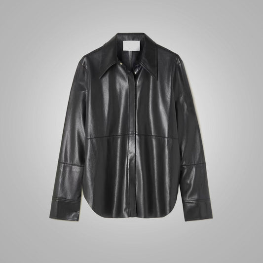 Women's Black Soft Slim Leather Shirt - Supple & Sleek