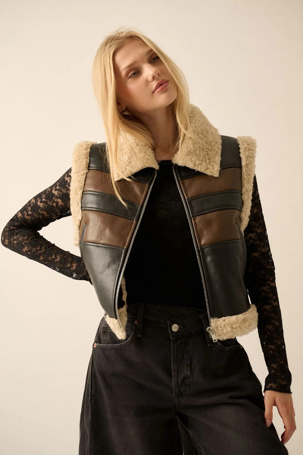 Fashionable Brown Shearling Vest for Women