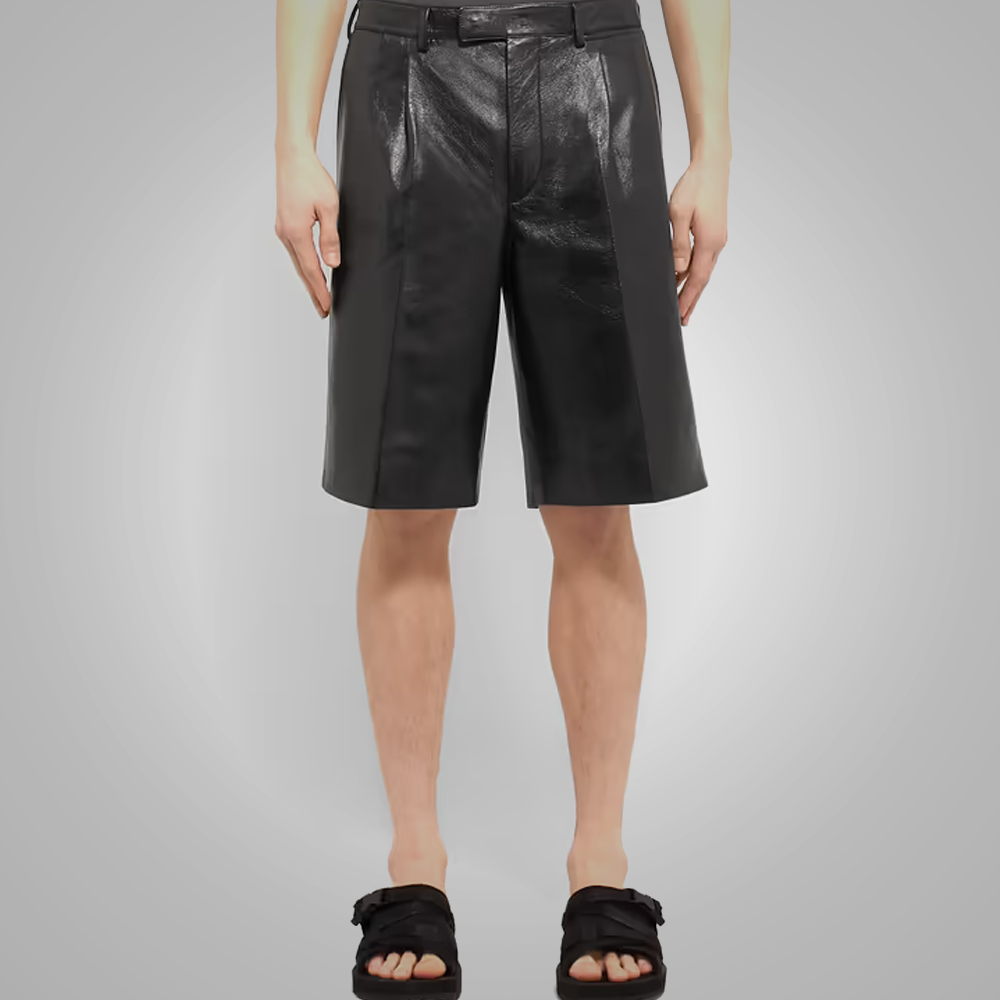 Stylish Men's Black Leather Shorts - Urban Chic