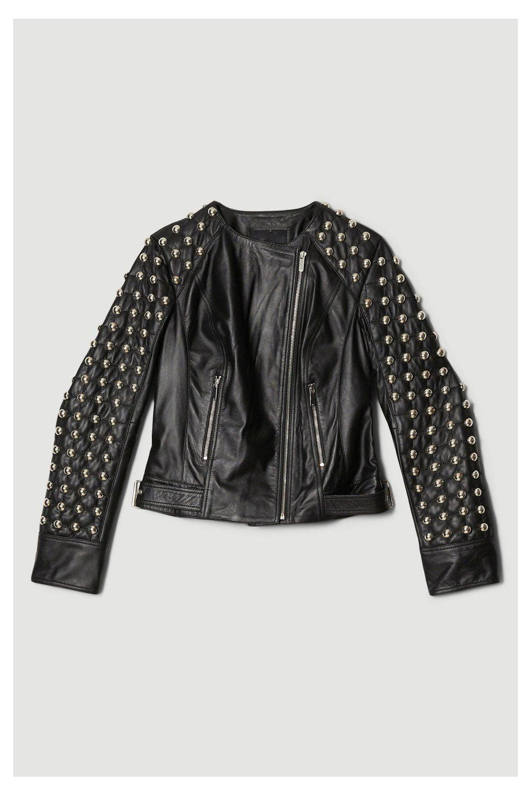 Black Women's Style Silver Spiked Studded Leather Jacket