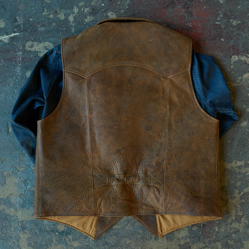 Men's Western Style Sheepskin Leather Cowboy Vest in Rich Brown