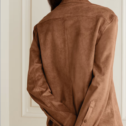 Women's Brown Leather Blend Shirt - Smooth & Simple Elegance