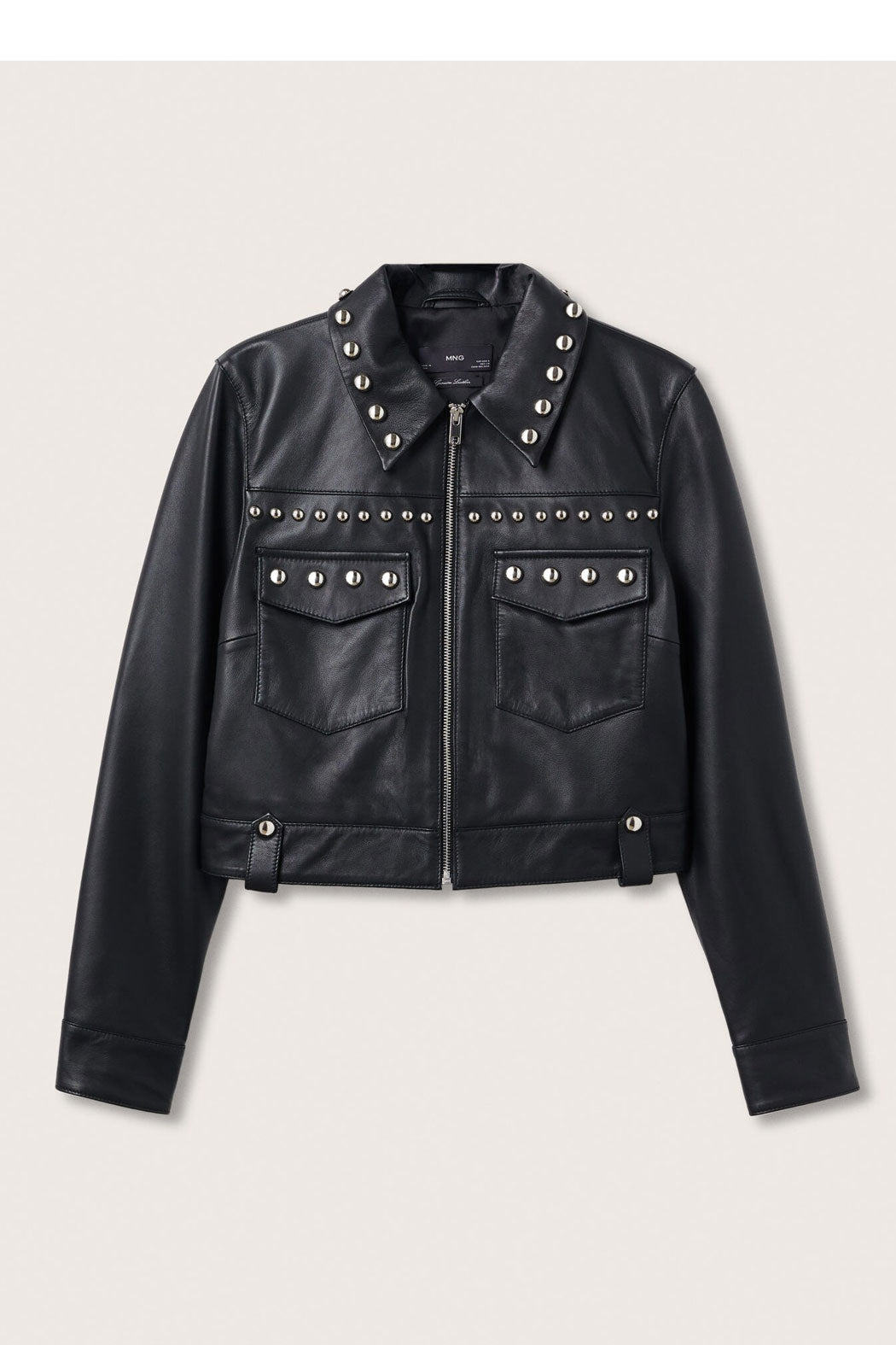 Black Women's Silver Spiked Studded Retro Motorcycle Leather Jacket