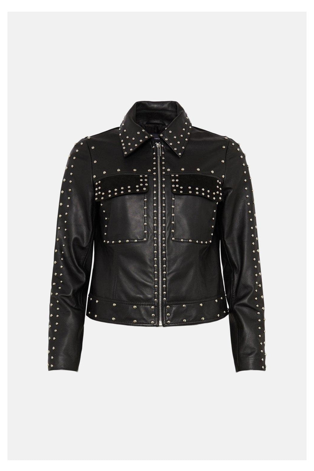 Women's Black style Silver Spiked Studded Leather Biker Jacket