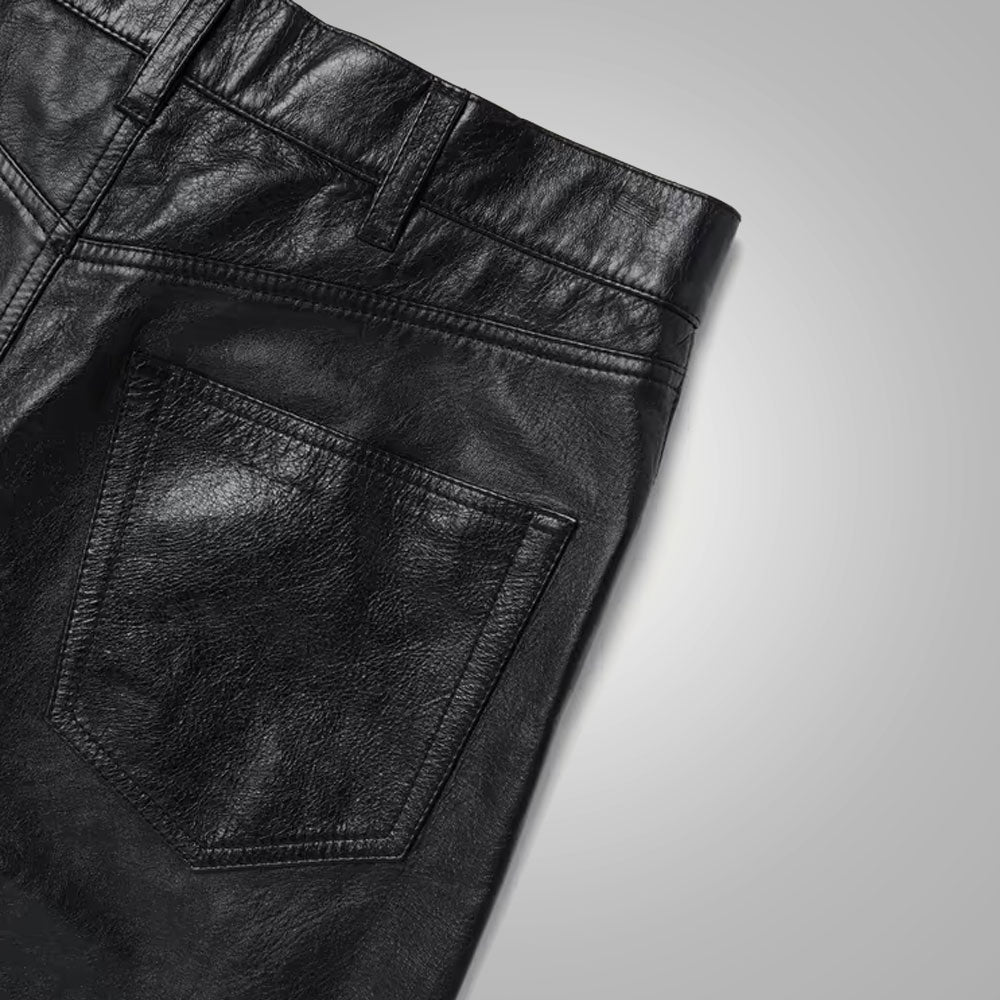 Men's Black New Style Fashion Leather Jean Pant