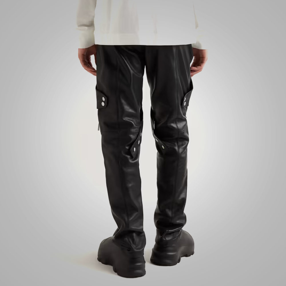 Black Men's Real Sheepskin Fashion Leather Biker Pants