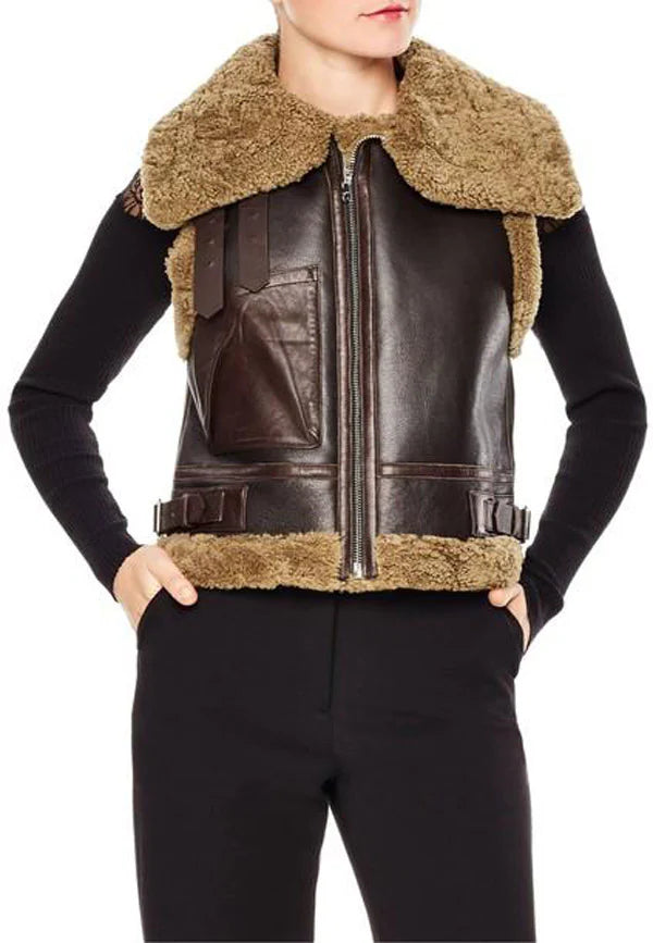 Stylish Women’s Dark Brown Leather Shearling Vest