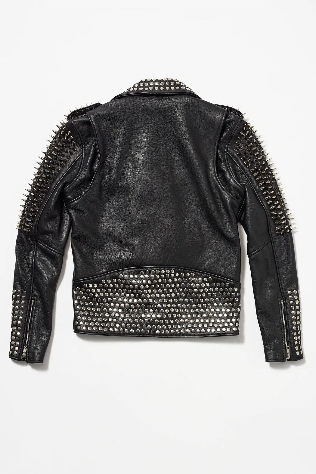 Women Black Punk Silver Long Spiked Studded Black Leather Jacket