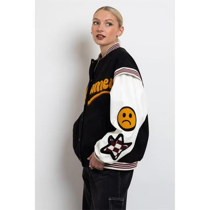 Women's Black and White Varsity Jacket