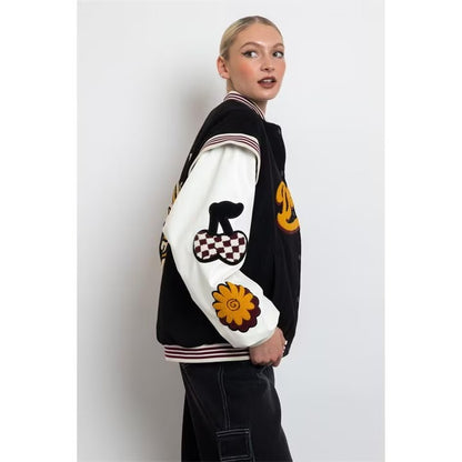 Women's Black and White Varsity Jacket