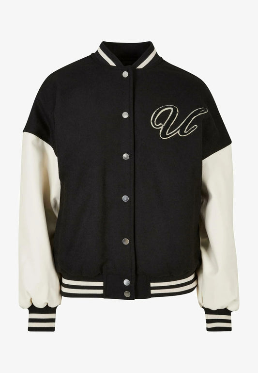 Women's Stylish Black and White Varsity Jacket